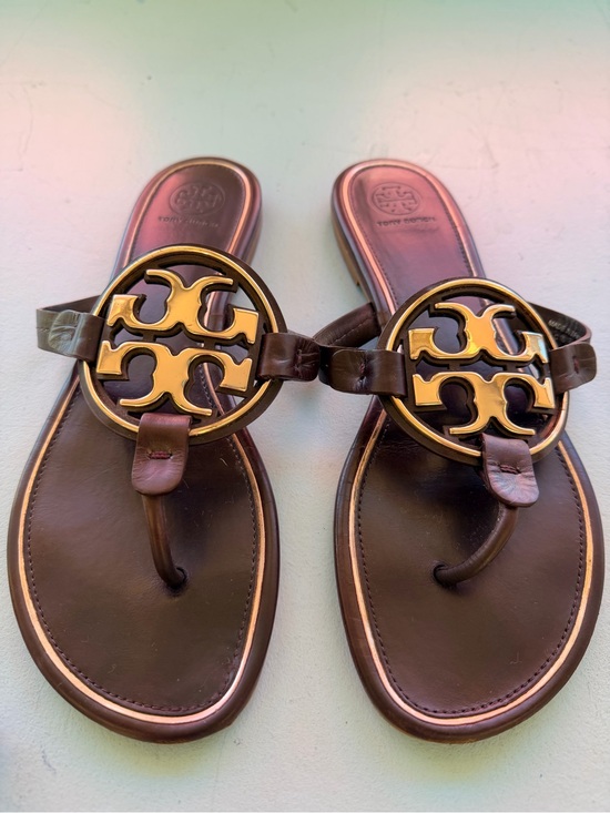 Tory Burch Shoes - Tory Burch Brown Leather Sandal with bronze/brown(metallic) Logo Medallion